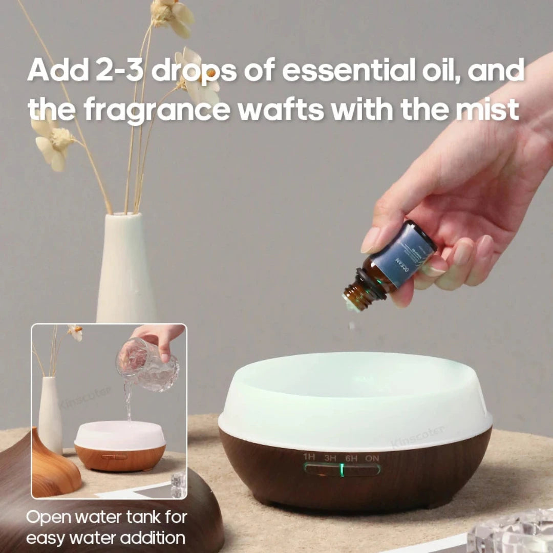Diffuseur d’Huiles Essentielles Imitation Bois 300 ml – Brumisateur Ultrasonique & Lumière LED Relaxante